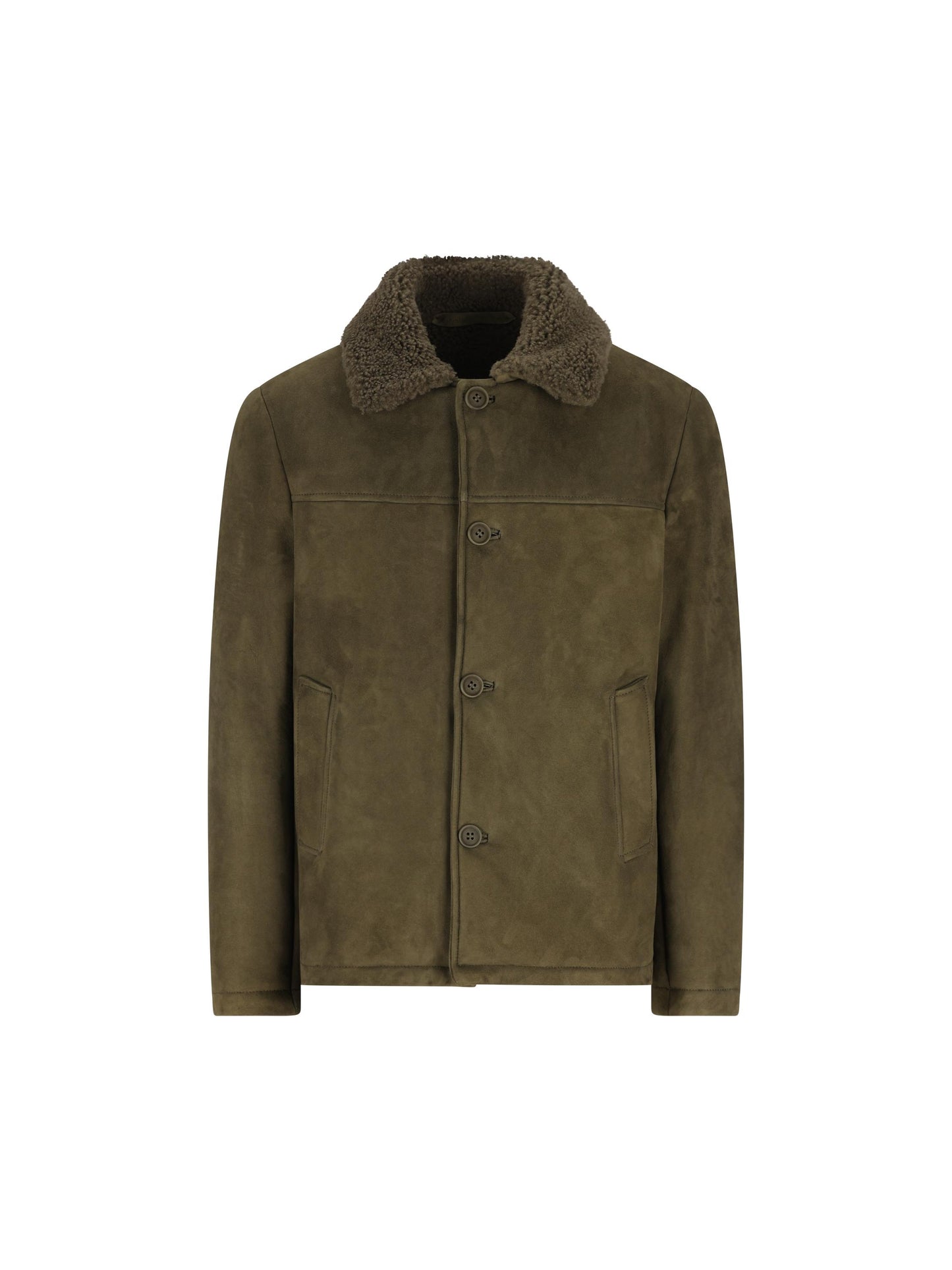 Giubbotto in Pelle Ovina con Collo in Shearling 49528 army SALVATORE SANTORO 