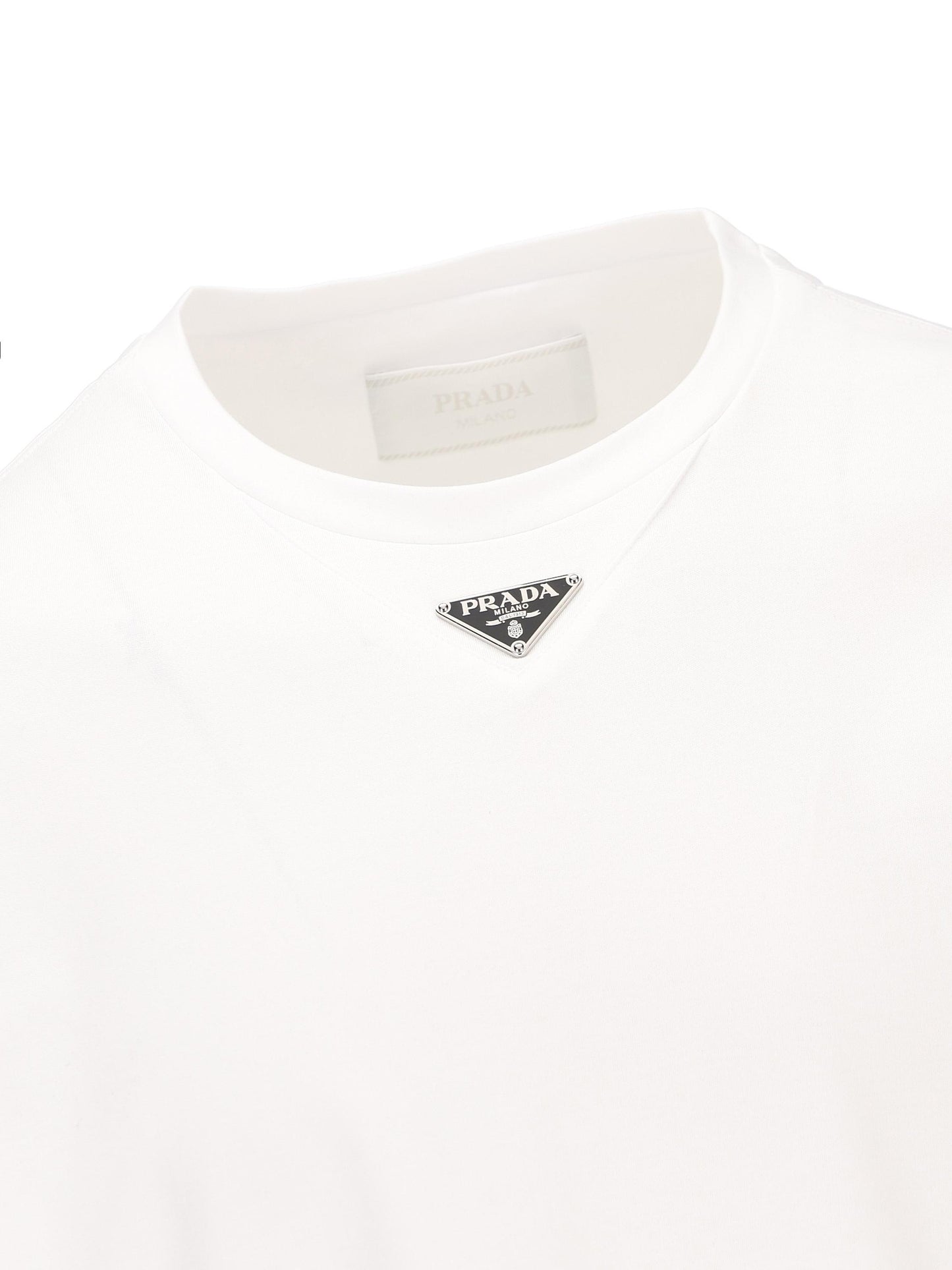 T-Shirt in cotone bianco con logo triangolo metallico UJN861 240F0009 PRADA 