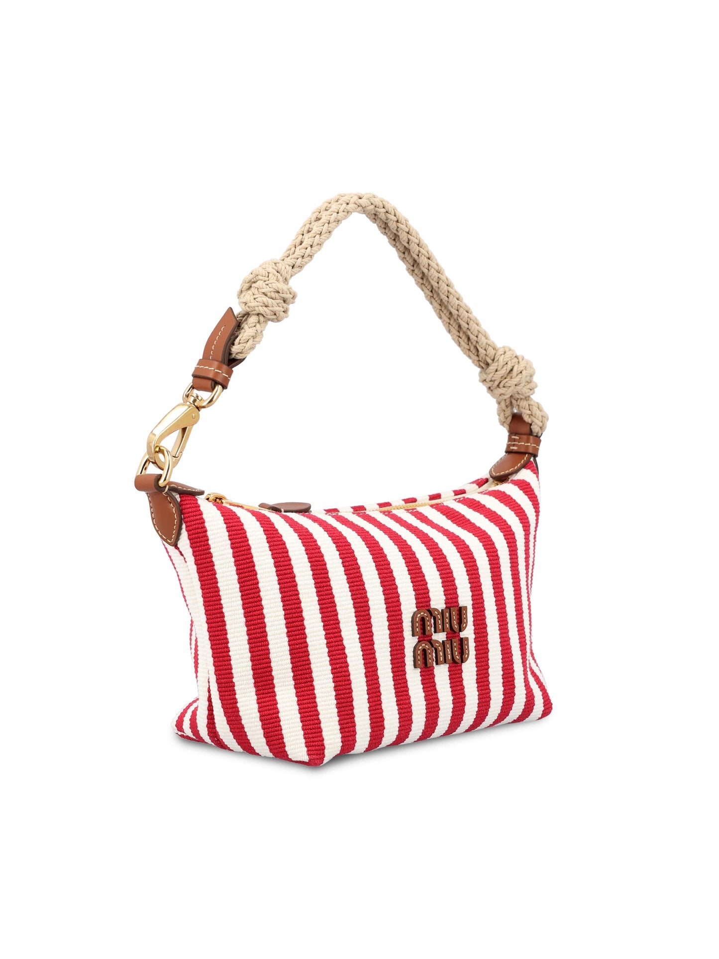 Pouch realizzata in cotone e pelle. 5NE841 2I0GF0ZIZ MIU MIU 