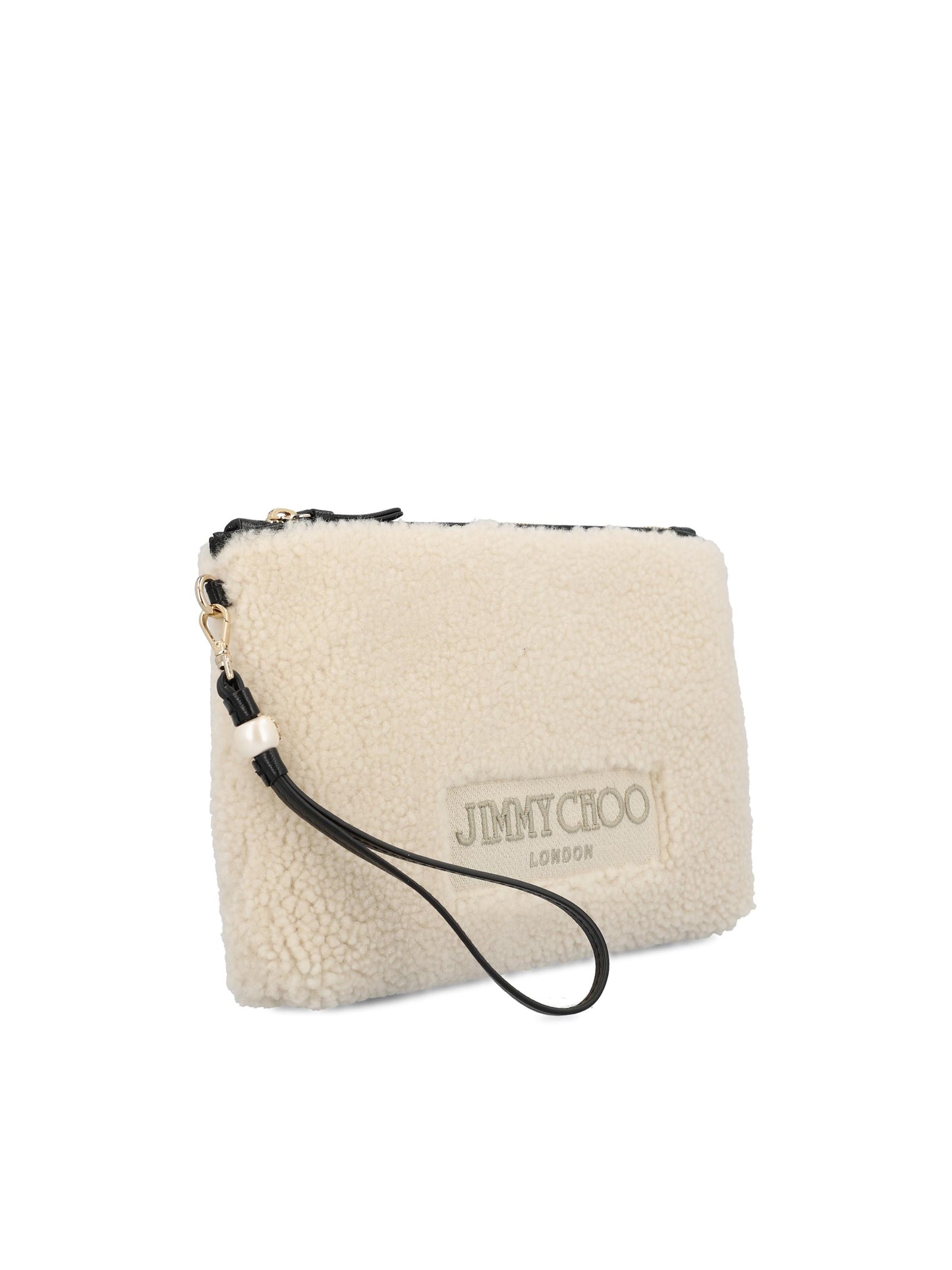Borsa a Mano Zipped Flat Pouch in Shearling ZIPPED FLAT POUCH YGXNatural/black JIMMY CHOO 