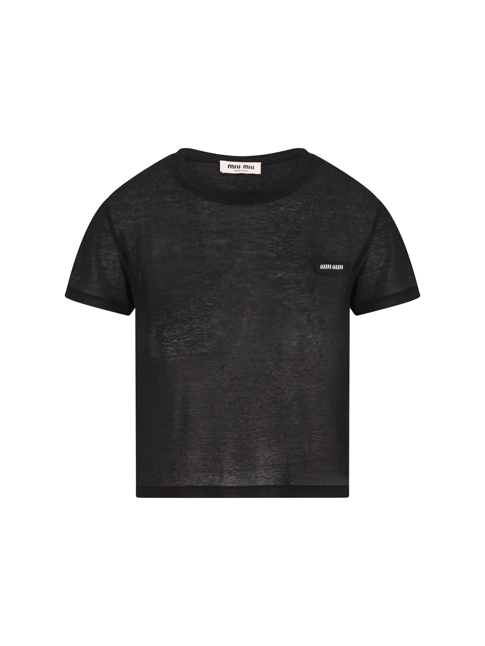 T-shirt aderente in jersey costina MJN466 133OF0002 MIU MIU 