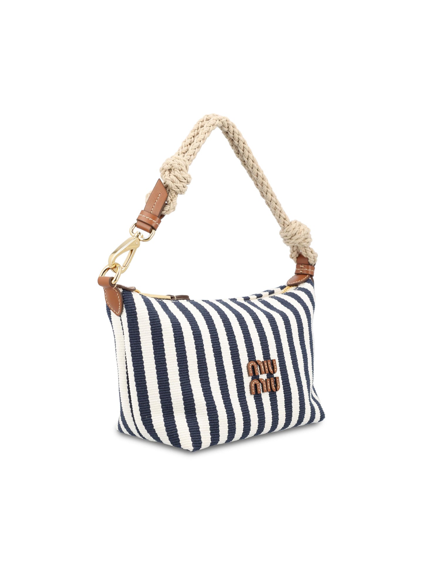 Pouch realizzata in cotone e pelle. 5NE841 2I0GF0B9P MIU MIU 