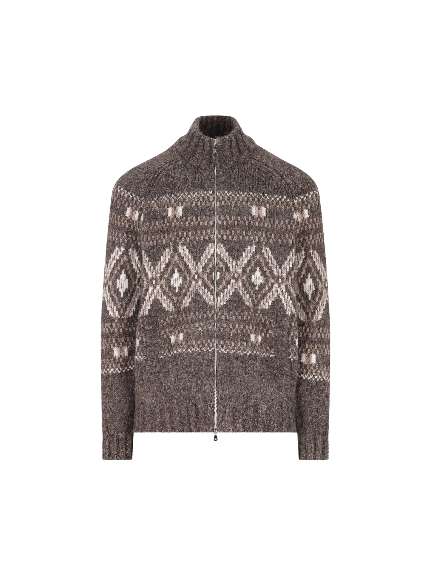 Cardigan Geometric Jacquard in alpaca, lana vergine e cashmere con zip M2B301706 COW07 BRUNELLO CUCINELLI 