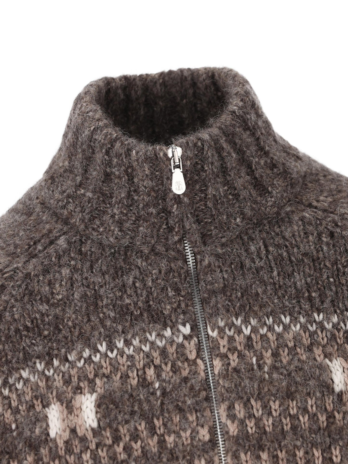 Cardigan Geometric Jacquard in alpaca, lana vergine e cashmere con zip M2B301706 COW07 BRUNELLO CUCINELLI 