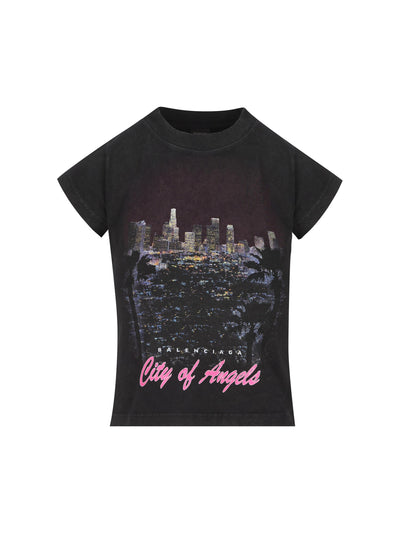 T-Shirt Shrunk "City Of Angels" in nero délavé 807341 TSVR51041 BALENCIAGA 
