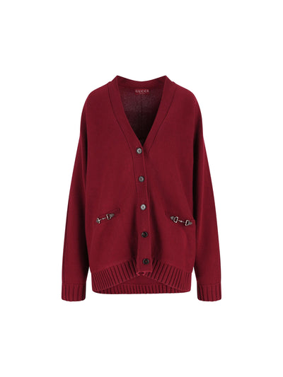 Cardigan in lana vergine e cashmere con dettaglio Morsetto 836378 XKE0Y6122 GUCCI 