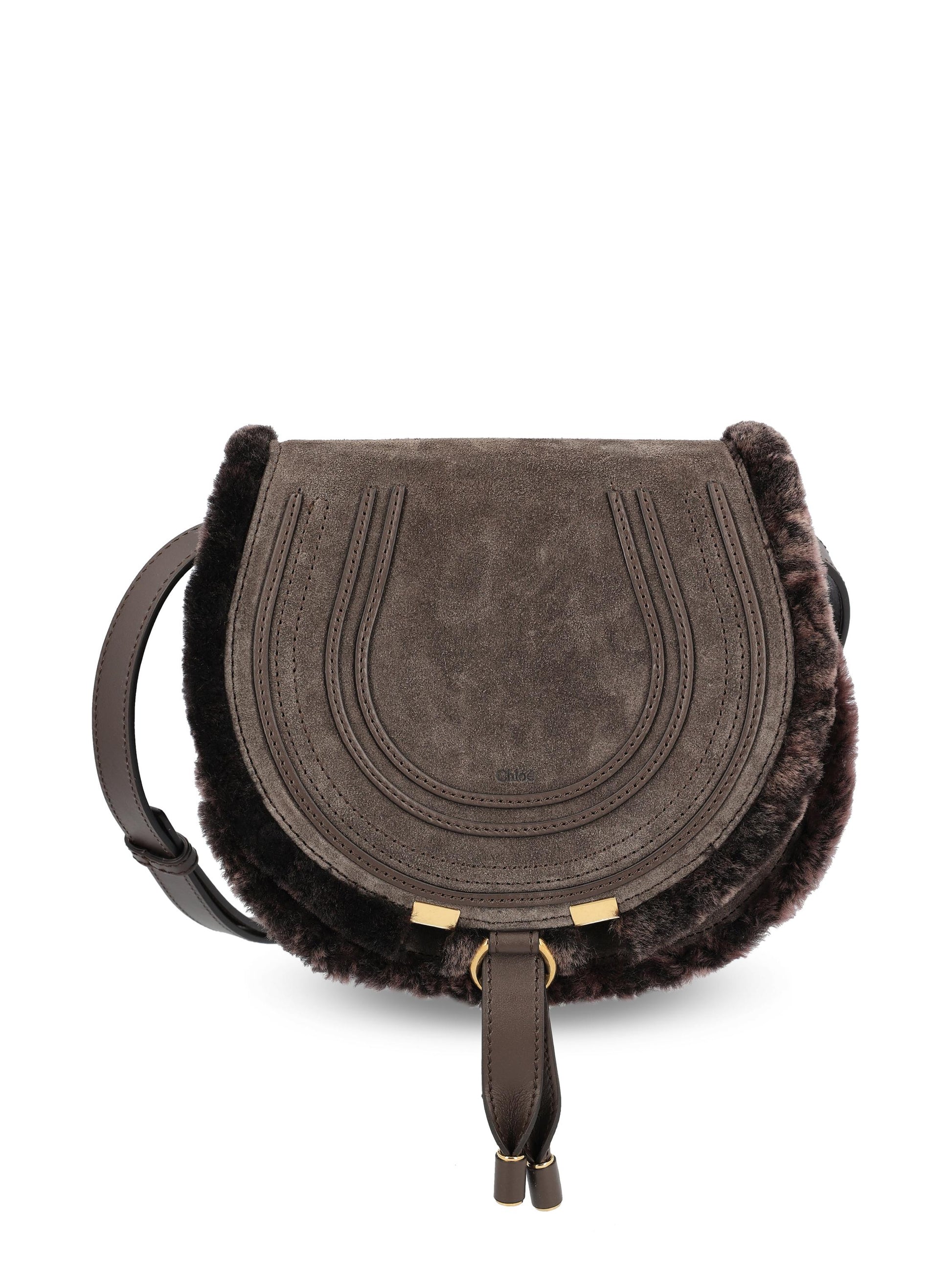 Borsa saddle piccola in pelle di vitello scamosciata e shearling. CH25WS680Q45 24X CHLOE' 