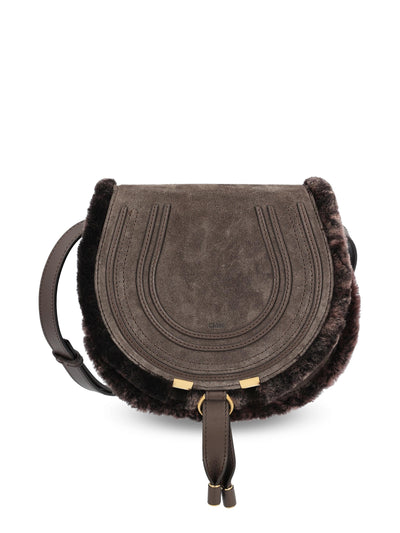 Borsa saddle piccola in pelle di vitello scamosciata e shearling. CH25WS680Q45 24X CHLOE' 