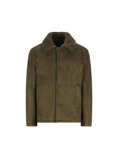 Giubbotto in Pelle Ovina con Collo in Shearling 49528 army SALVATORE SANTORO 