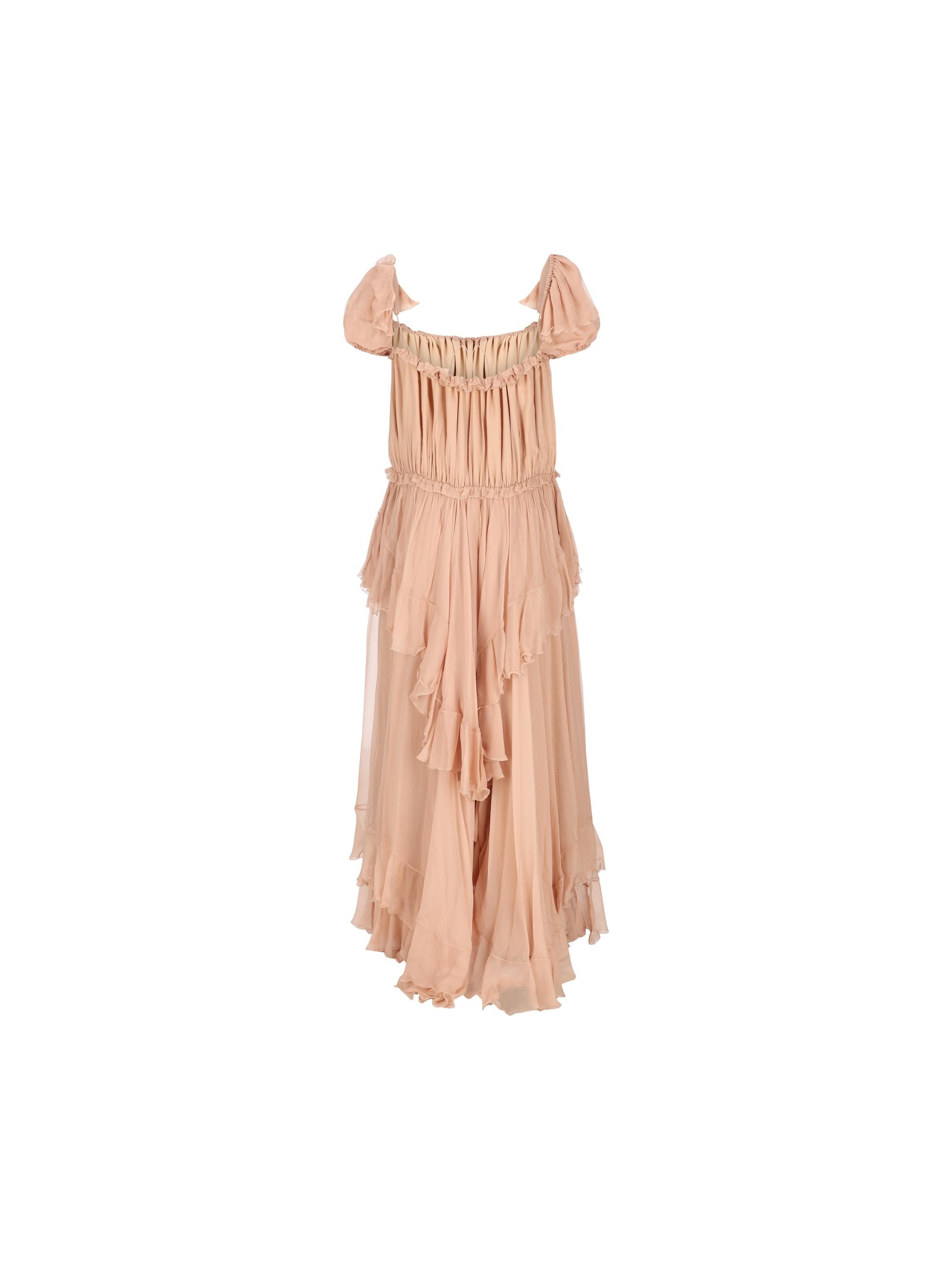 Abito lungo arricciato con volant in mussola di seta CH26SRO08001 6H7 CHLOE' 