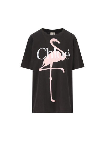 T-shirt ampia con logo in jersey di cotone CH26SJH20807 070 CHLOE' 