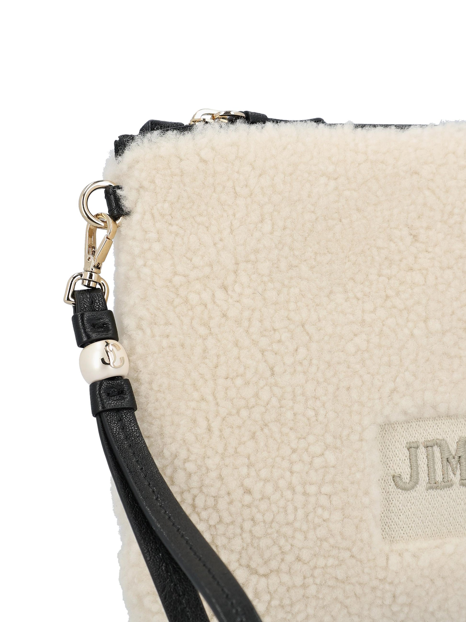 Borsa a Mano Zipped Flat Pouch in Shearling ZIPPED FLAT POUCH YGXNatural/black JIMMY CHOO 