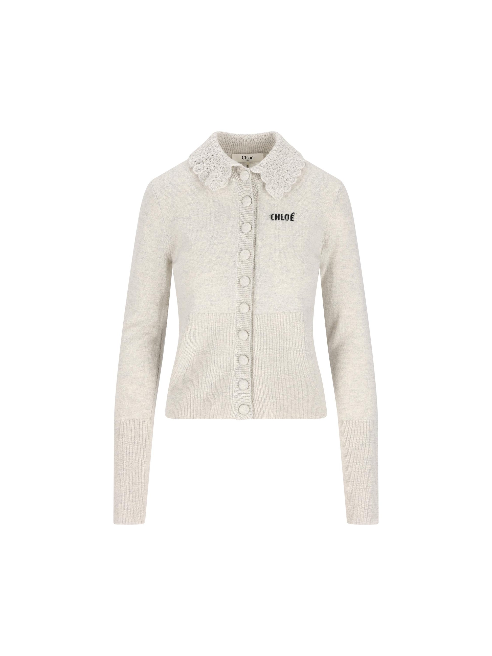 Cardigan aderente con logo in maglia di lana CH26SMC03530 00N CHLOE' 