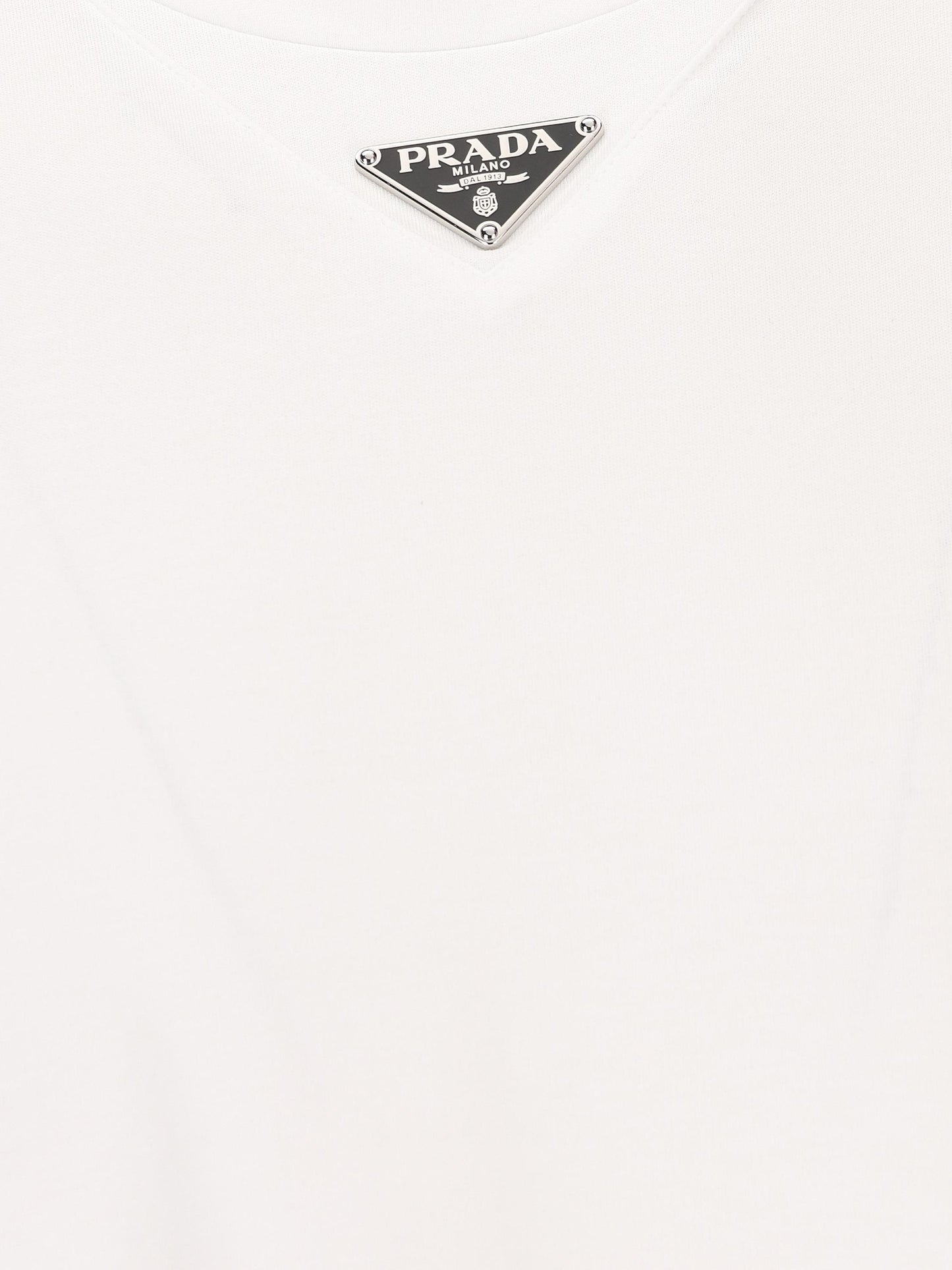 T-Shirt in cotone bianco con logo triangolo metallico UJN861 240F0009 PRADA 