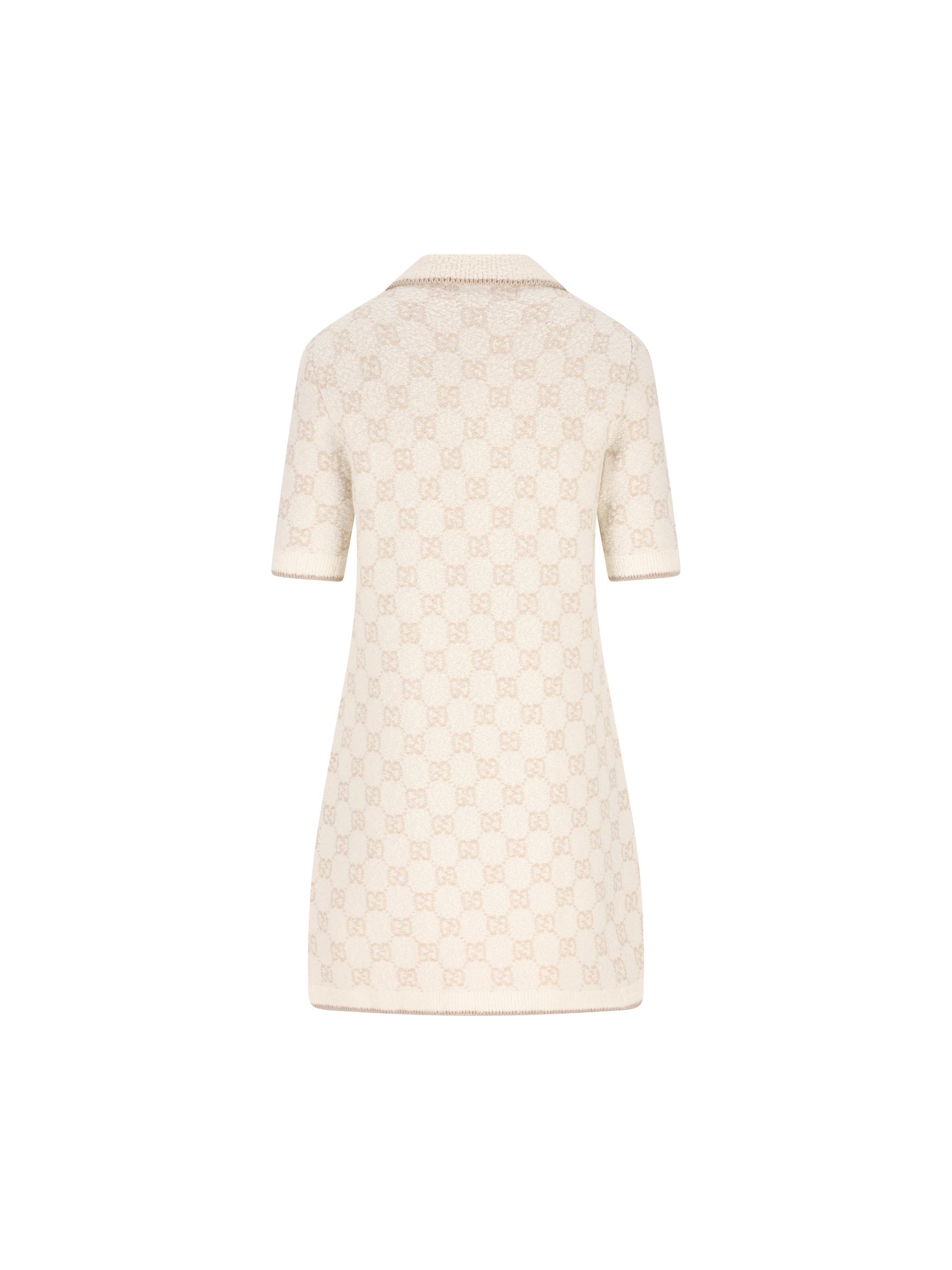 gucci knit dress $2300 Gray/Ivory Wool New & Authentic Heritage motifs are seen in a new light through a contemporary lens and effortless silhouettes Gg Jacquard Knit Polo Dress