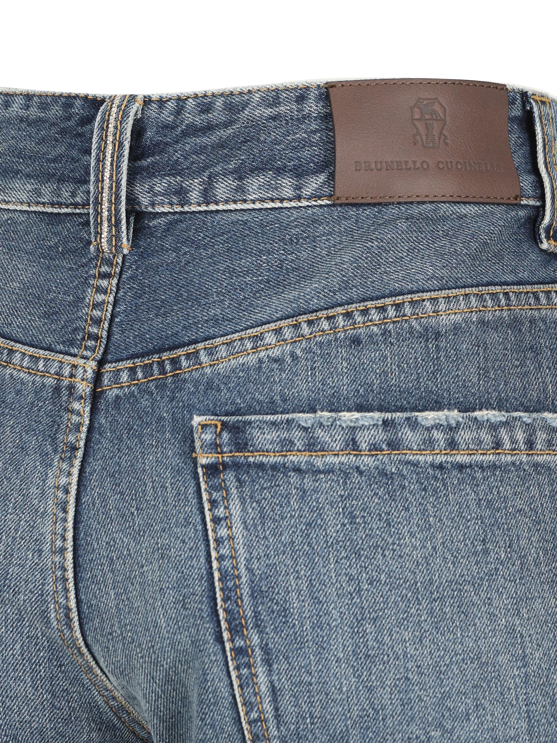 Pantalone Column in Denim Authentic con Monile MA095P4035 C9039 BRUNELLO CUCINELLI 