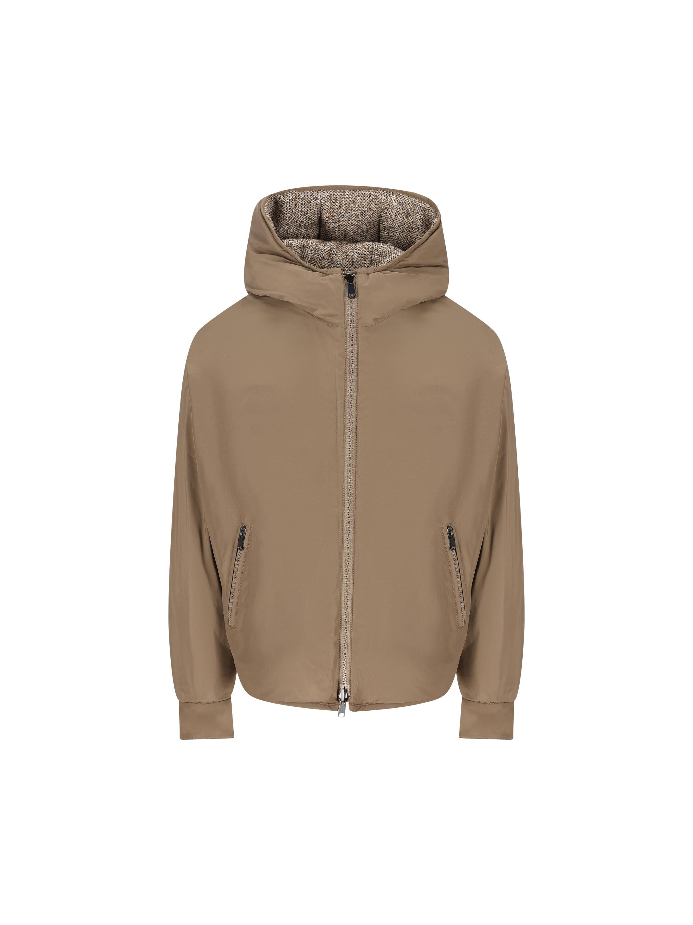 Reversible Down Jacket in Chevron Wool by BRUNELLO CUCINELLI