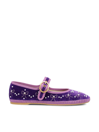 Ballerina Mary-Jane Endouce in velluto viola con ricamo fiocchi e perle 7W2S0MQ8BNU A7R VALENTINO GARAVANI 