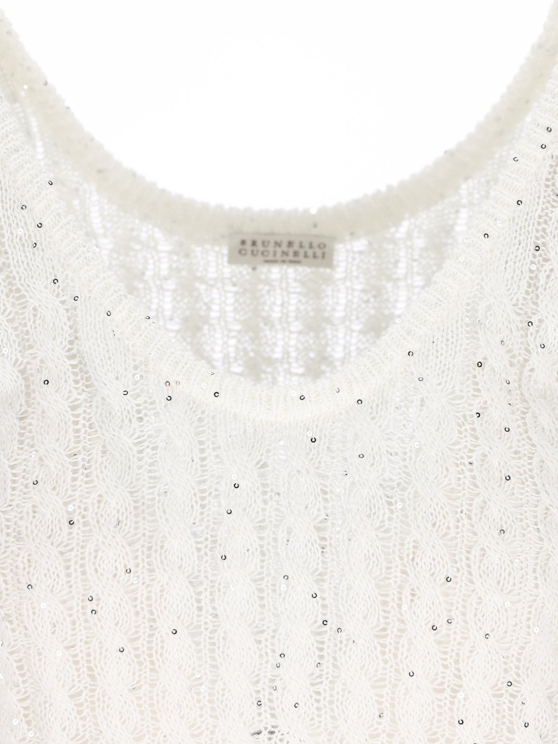 Top in maglia Dazzling Cable in lino a costa traforata MCO559700 C159 BRUNELLO CUCINELLI 