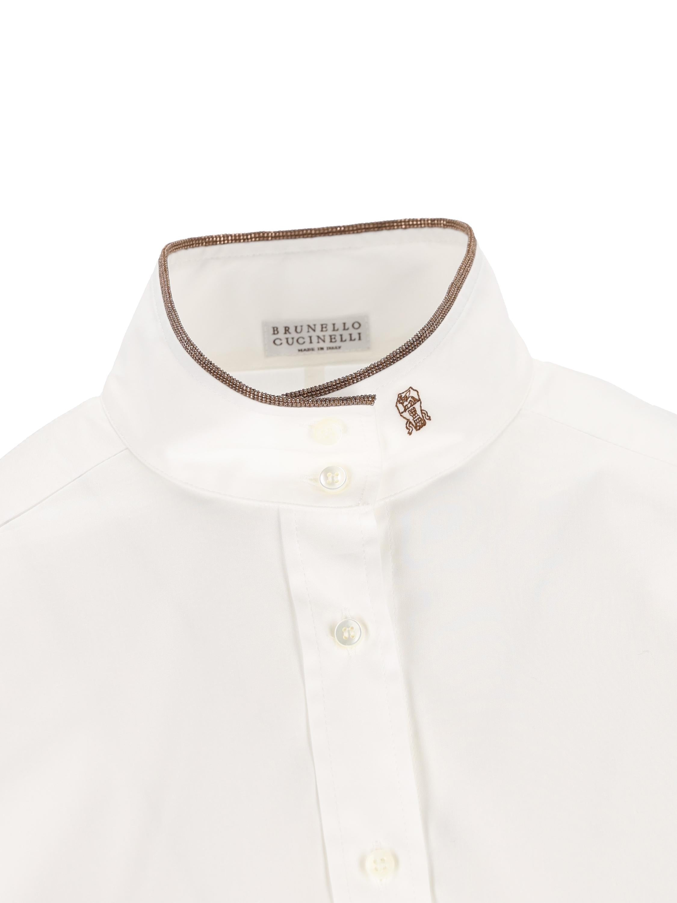 BRUNELLO CUCINELLI ホワイト長袖シャツ S Shirt with monili for Woman in White | Brunello Cucinelli