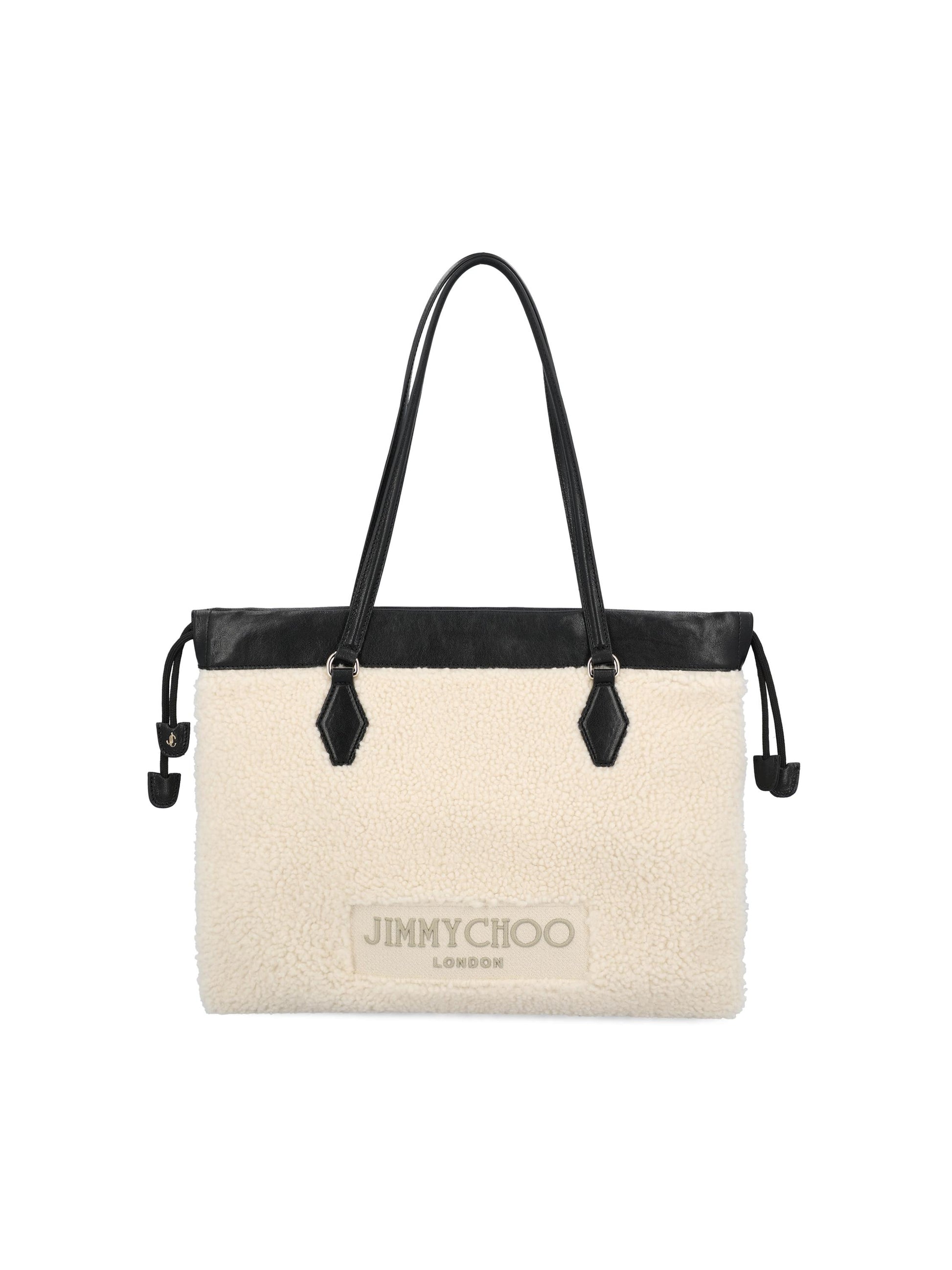 Borsa Tote in Montone e Pelle DRAWSTRING TOTE/M XYENatural/black JIMMY CHOO 