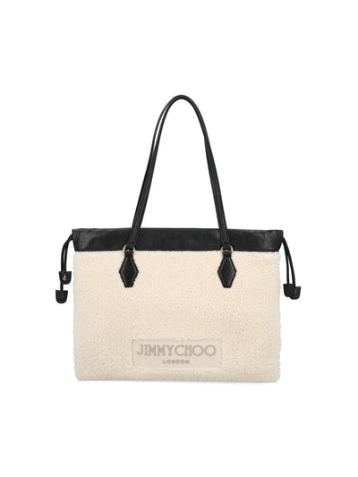 Borsa Tote in Montone e Pelle DRAWSTRING TOTE/M XYENatural/black JIMMY CHOO 