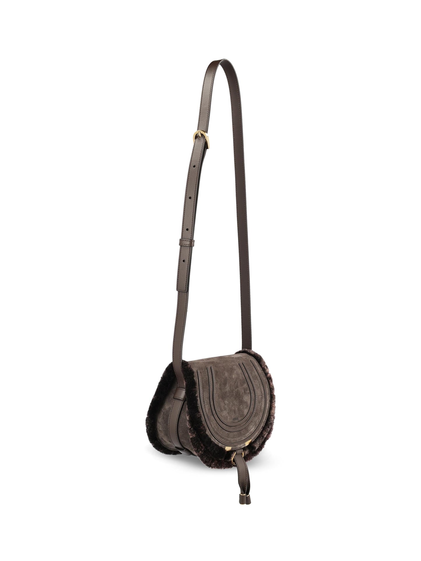 Borsa saddle piccola in pelle di vitello scamosciata e shearling. CH25WS680Q45 24X CHLOE' 