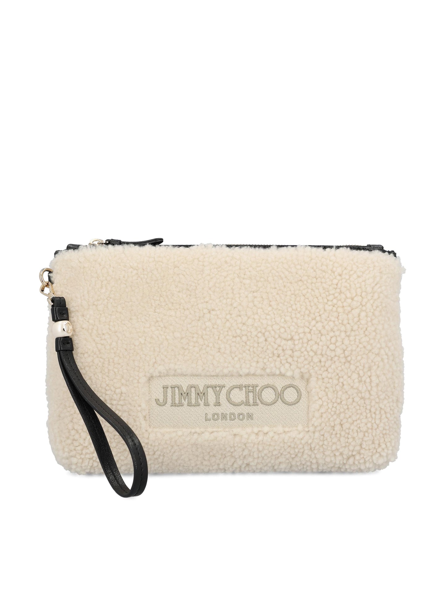 Borsa a Mano Zipped Flat Pouch in Shearling ZIPPED FLAT POUCH YGXNatural/black JIMMY CHOO 