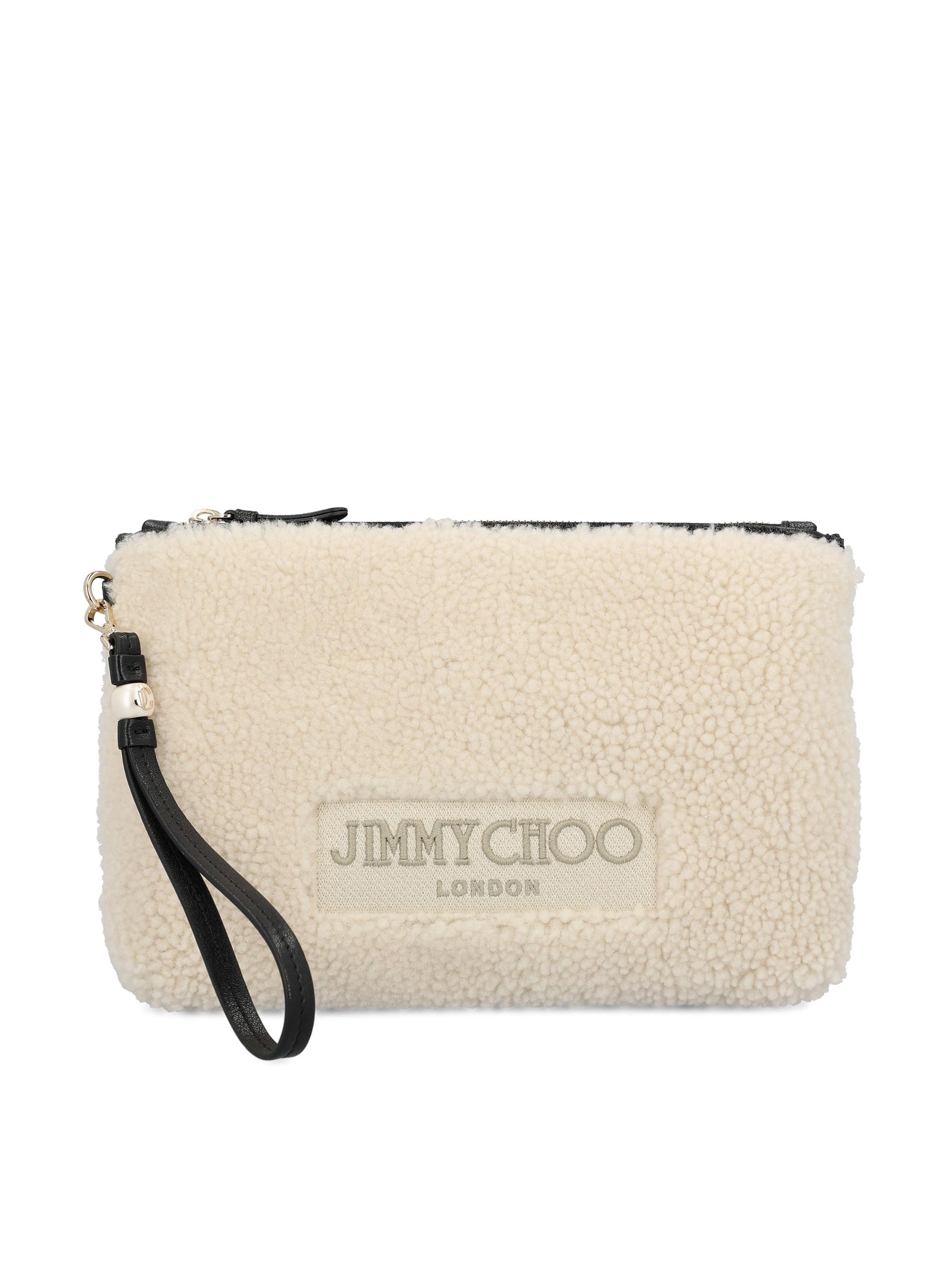 Borsa a Mano Zipped Flat Pouch in Shearling ZIPPED FLAT POUCH YGXNatural/black JIMMY CHOO 